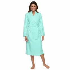 Women's Croft & Barrow® Waffle-Knit Long Shawl-Collar Robe -Outlet Croft & Barrow Store 2761791 Aqua