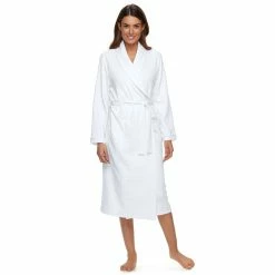 Women's Croft & Barrow® Waffle-Knit Long Shawl-Collar Robe -Outlet Croft & Barrow Store 2761791 White