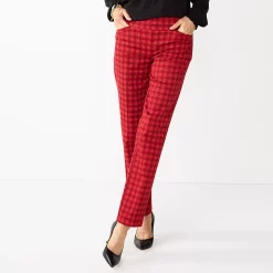 Women's Croft & Barrow® Effortless Stretch Pull-On Mid-Rise Straight-Leg Pants 36 Women's Croft & Barrow® Effortless Stretch Pull-On Mid-Rise Straight-Leg Pants -Outlet Croft & Barrow Store 3354493 Red Plaid