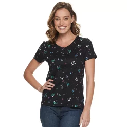 Women's Croft & Barrow® Essential V-Neck Tee -Outlet Croft & Barrow Store 3482291 Black Floral