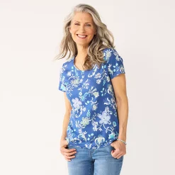 Women's Croft & Barrow® Essential V-Neck Tee -Outlet Croft & Barrow Store 3482291 Blue Folk Floral