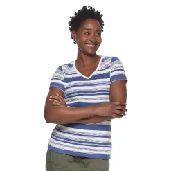 Women's Croft & Barrow® Essential V-Neck Tee -Outlet Croft & Barrow Store 3482291 Blue Painted Stripe