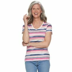 Women's Croft & Barrow® Essential V-Neck Tee -Outlet Croft & Barrow Store 3482291 Blue Pink Stripe