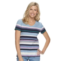 Women's Croft & Barrow® Essential V-Neck Tee -Outlet Croft & Barrow Store 3482291 Blue Stripe