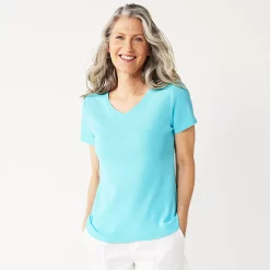 Women's Croft & Barrow® Essential V-Neck Tee -Outlet Croft & Barrow Store 3482291 Capri Blue