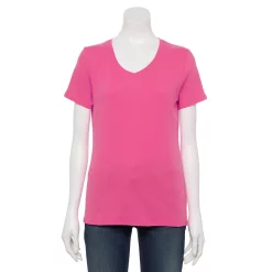 Women's Croft & Barrow® Essential V-Neck Tee -Outlet Croft & Barrow Store 3482291 Destiny Pink