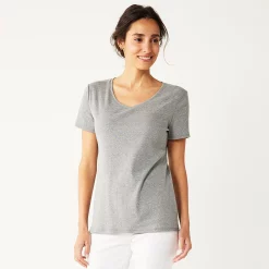 Women's Croft & Barrow® Essential V-Neck Tee -Outlet Croft & Barrow Store 3482291 Gray