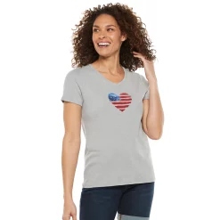 Women's Croft & Barrow® Essential V-Neck Tee -Outlet Croft & Barrow Store 3482291 Gray Heart Flag