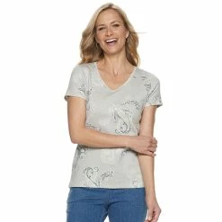Women's Croft & Barrow® Essential V-Neck Tee -Outlet Croft & Barrow Store 3482291 Gray Paisley