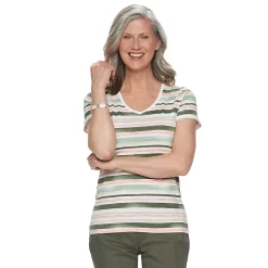 Women's Croft & Barrow® Essential V-Neck Tee -Outlet Croft & Barrow Store 3482291 Green Coral Stripe