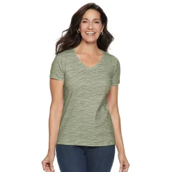 Women's Croft & Barrow® Essential V-Neck Tee -Outlet Croft & Barrow Store 3482291 Green Spacedye