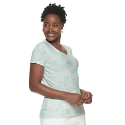 Women's Croft & Barrow® Essential V-Neck Tee -Outlet Croft & Barrow Store 3482291 Light Blue Pineapple