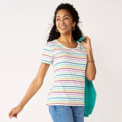 Women's Croft & Barrow® Essential V-Neck Tee -Outlet Croft & Barrow Store 3482291 Multi Thin Stripe