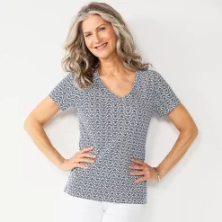 Women's Croft & Barrow® Essential V-Neck Tee -Outlet Croft & Barrow Store 3482291 Navy Retro Medallion