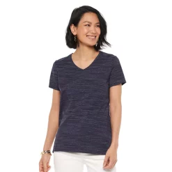 Women's Croft & Barrow® Essential V-Neck Tee -Outlet Croft & Barrow Store 3482291 Navy Spacedye