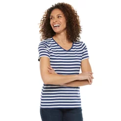 Women's Croft & Barrow® Essential V-Neck Tee -Outlet Croft & Barrow Store 3482291 Navy Stripe