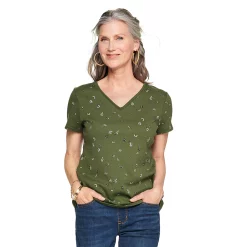 Women's Croft & Barrow® Essential V-Neck Tee -Outlet Croft & Barrow Store 3482291 Olive Leaves