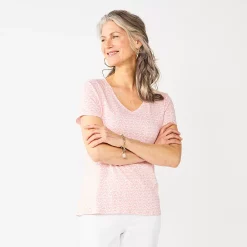 Women's Croft & Barrow® Essential V-Neck Tee -Outlet Croft & Barrow Store 3482291 Pink Retro Medallion