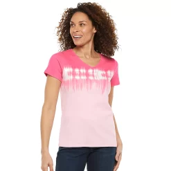 Women's Croft & Barrow® Essential V-Neck Tee -Outlet Croft & Barrow Store 3482291 Pink Tie Dye
