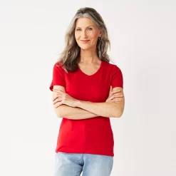 Women's Croft & Barrow® Essential V-Neck Tee -Outlet Croft & Barrow Store 3482291 Red Cherry