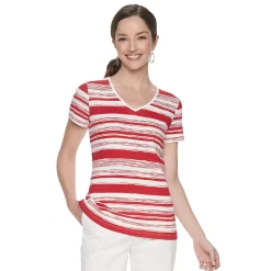 Women's Croft & Barrow® Essential V-Neck Tee -Outlet Croft & Barrow Store 3482291 Red Painted Stripe