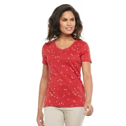 Women's Croft & Barrow® Essential V-Neck Tee -Outlet Croft & Barrow Store 3482291 Red Stars