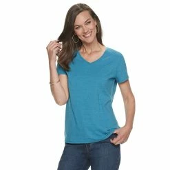 Women's Croft & Barrow® Essential V-Neck Tee -Outlet Croft & Barrow Store 3482291 Teal Nep