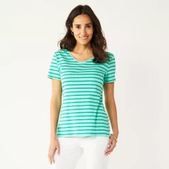 Women's Croft & Barrow® Essential V-Neck Tee -Outlet Croft & Barrow Store 3482291 Tonal Teal Stripe