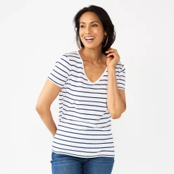 Women's Croft & Barrow® Essential V-Neck Tee -Outlet Croft & Barrow Store 3482291 White Clean Stripe
