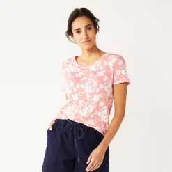 Women's Croft & Barrow® Essential V-Neck Tee -Outlet Croft & Barrow Store 3482291 White Coral Floral