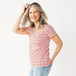 Women's Croft & Barrow® Essential V-Neck Tee -Outlet Croft & Barrow Store 3482291 White Coral Tile Geo