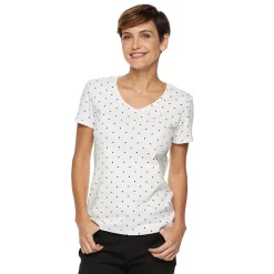 Women's Croft & Barrow® Essential V-Neck Tee -Outlet Croft & Barrow Store 3482291 White Dot
