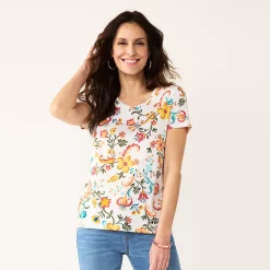 Women's Croft & Barrow® Essential V-Neck Tee -Outlet Croft & Barrow Store 3482291 White Folk Floral