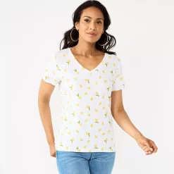Women's Croft & Barrow® Essential V-Neck Tee -Outlet Croft & Barrow Store 3482291 White Lemon Toss