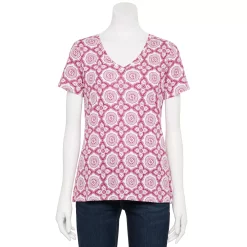 Women's Croft & Barrow® Essential V-Neck Tee -Outlet Croft & Barrow Store 3482291 White Magenta Floral