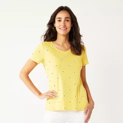 Women's Croft & Barrow® Essential V-Neck Tee -Outlet Croft & Barrow Store 3482291 Yellow Daisy Dot