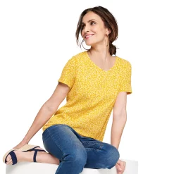 Women's Croft & Barrow® Essential V-Neck Tee -Outlet Croft & Barrow Store 3482291 Yellow Ditsy Flower