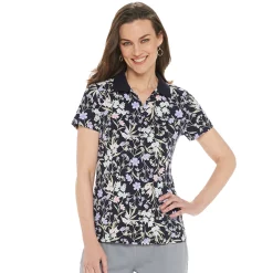 Women's Croft & Barrow® Essential Classic Pique Polo Shirt -Outlet Croft & Barrow Store 3508798 Navy Floral Print