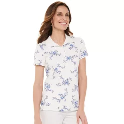 Women's Croft & Barrow® Essential Classic Pique Polo Shirt -Outlet Croft & Barrow Store 3508798 White Floral Print