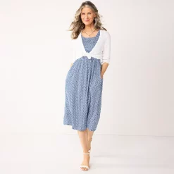 Women's Croft & Barrow® Smocked Swing Midi Dress -Outlet Croft & Barrow Store 3567056 Blue Floral Geo