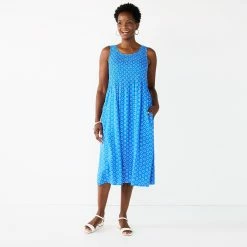 Women's Croft & Barrow® Smocked Swing Midi Dress -Outlet Croft & Barrow Store 3567056 Blue Geo Print