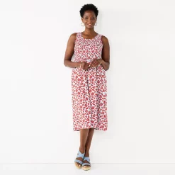 Women's Croft & Barrow® Smocked Swing Midi Dress -Outlet Croft & Barrow Store 3567056 Blue Red Floral