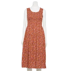 Women's Croft & Barrow® Smocked Swing Midi Dress -Outlet Croft & Barrow Store 3567056 Maroon Multi Floral