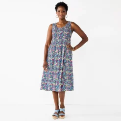 Women's Croft & Barrow® Smocked Swing Midi Dress -Outlet Croft & Barrow Store 3567056 Navy Multi Floral