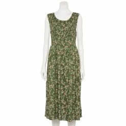 Women's Croft & Barrow® Smocked Swing Midi Dress -Outlet Croft & Barrow Store 3567056 Olive Floral