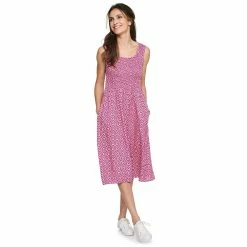 Women's Croft & Barrow® Smocked Swing Midi Dress -Outlet Croft & Barrow Store 3567056 Pink Medallion Print