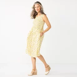 Women's Croft & Barrow® Smocked Swing Midi Dress -Outlet Croft & Barrow Store 3567056 Yellow Floral