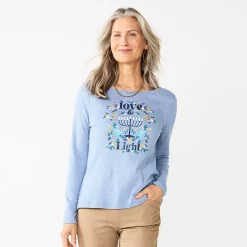 Women's Croft & Barrow® Holiday Long Sleeve Graphic Tee -Outlet Croft & Barrow Store 3913731 Blue Love And Light