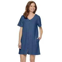 Women's Croft & Barrow® Waffle-Knit Zip-Front Short Sleeve Robe -Outlet Croft & Barrow Store 3919609 Navy