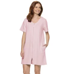 Women's Croft & Barrow® Waffle-Knit Zip-Front Short Sleeve Robe -Outlet Croft & Barrow Store 3919609 Pink